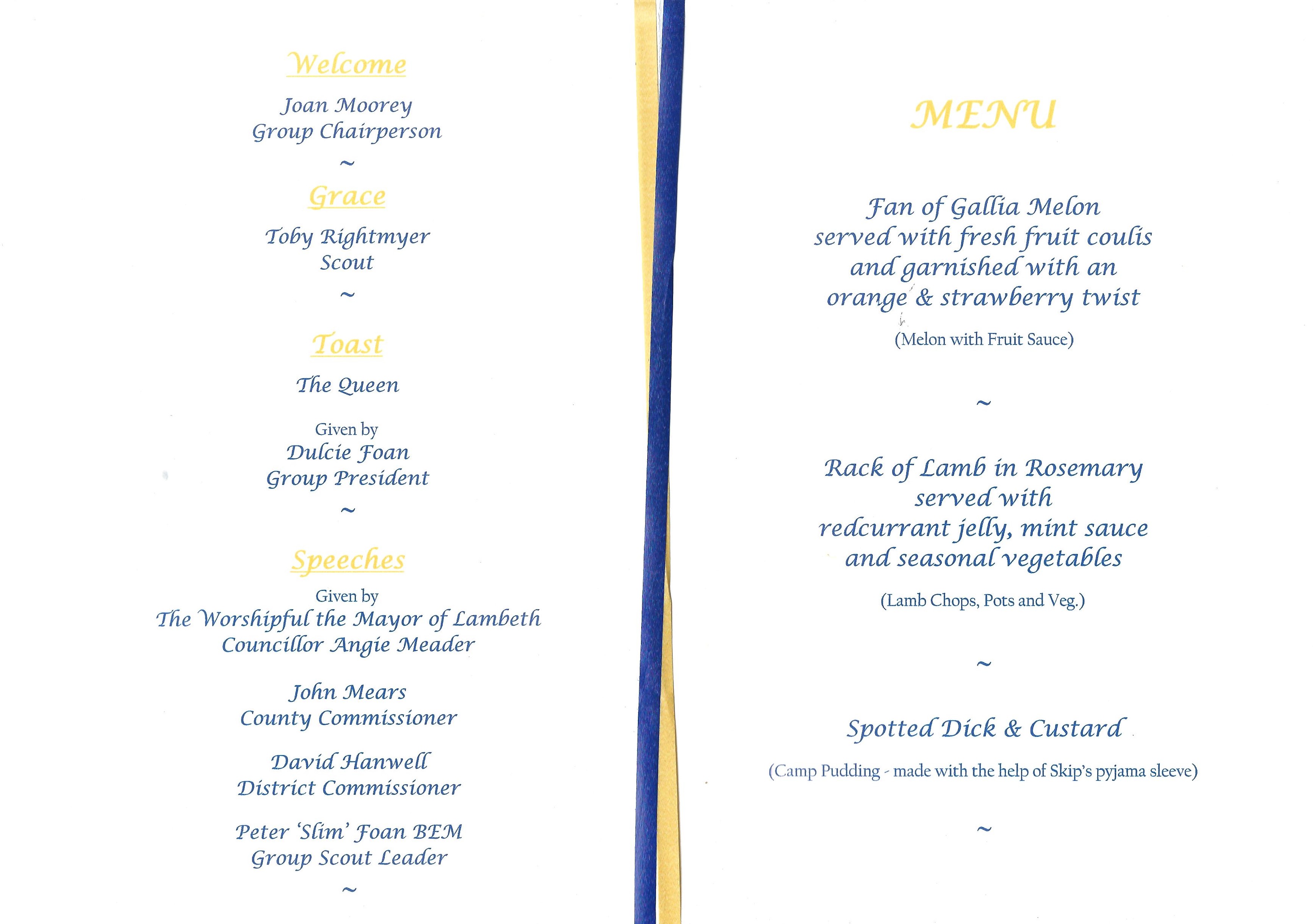 Menu for the Dinner Dance 2008